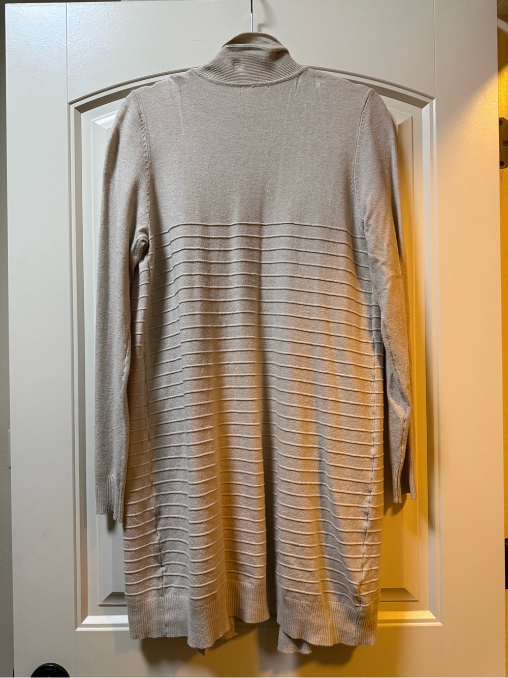 Open-Front Light Beige Ribbed Longline Cardigan - Picture 5 of 5